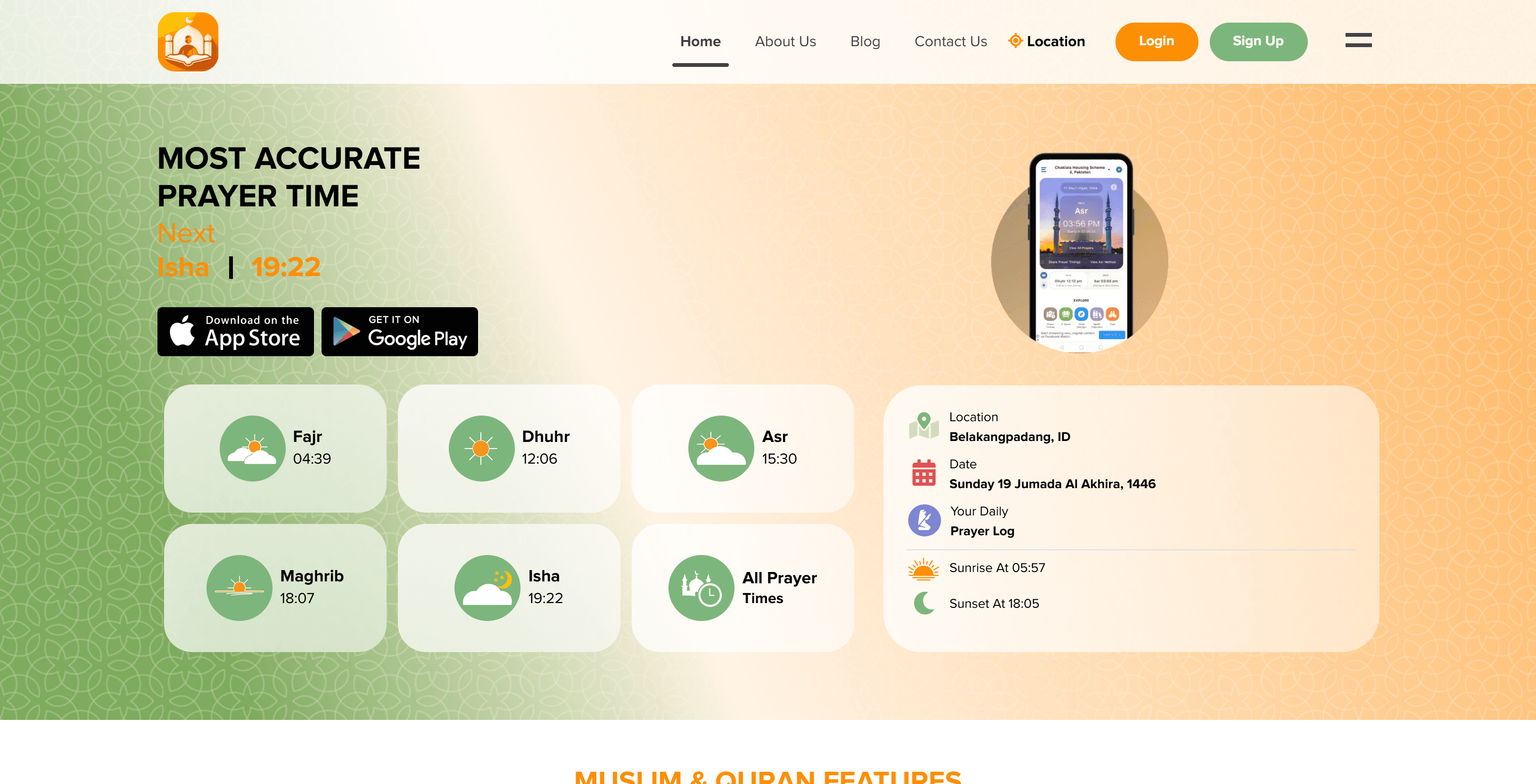 Muslim & Quran prayer times interface